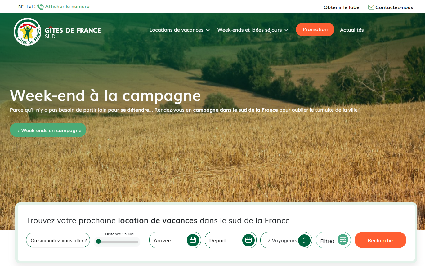 visuel du site e-commerce Gîtes de France Sud pour la réservation en ligne